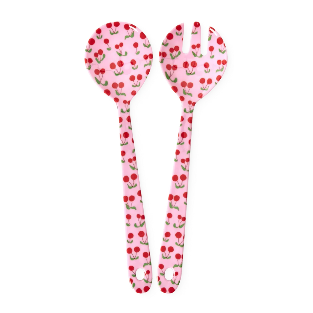 Salat Besteck - Pink - Cherries Print
