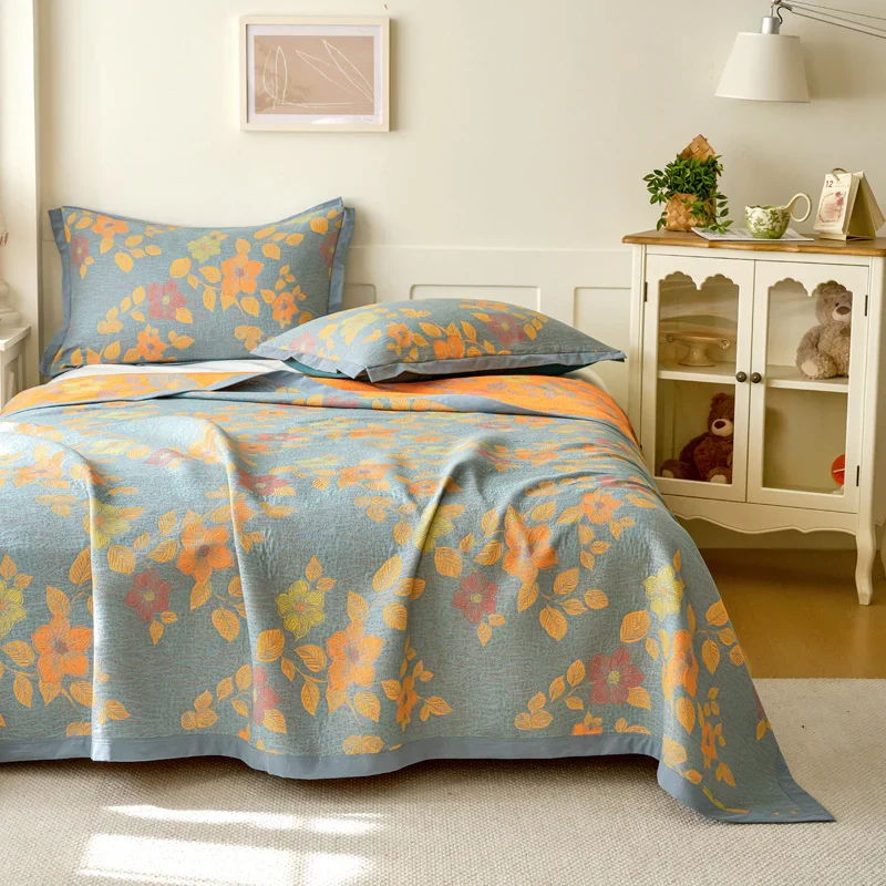 100% Cotton Quilt Bed - Reversible Leaf Floral Pattern Full