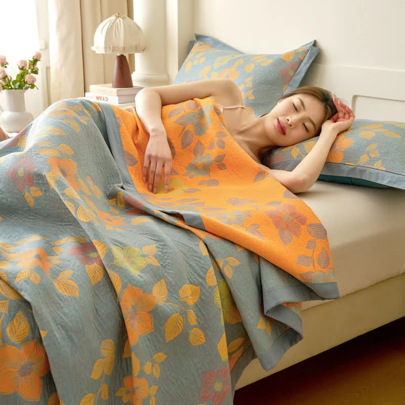 100% Cotton Quilt Bed - Reversible Leaf Floral Pattern Full