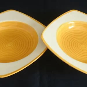 2er Set SUPPENTELLER - Keramik / Steingut, Wirbel Kreise Spirale Rand Motiv Dekor