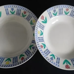 2er Set SUPPENTELLER - Porzellan, Abstrakt Striche Linien Flora Blumen Blüten Pflanzen Motiv Dekor
