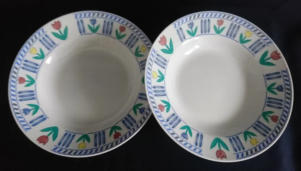 2er Set SUPPENTELLER - Porzellan, Abstrakt Striche Linien Flora Blumen Blüten Pflanzen Motiv Dekor