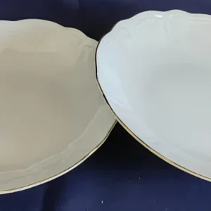 2er Set SUPPENTELLER - Porzellan, Goldrand Gewölbt Fächer Geschwungene Linien Relief Motiv Dekor