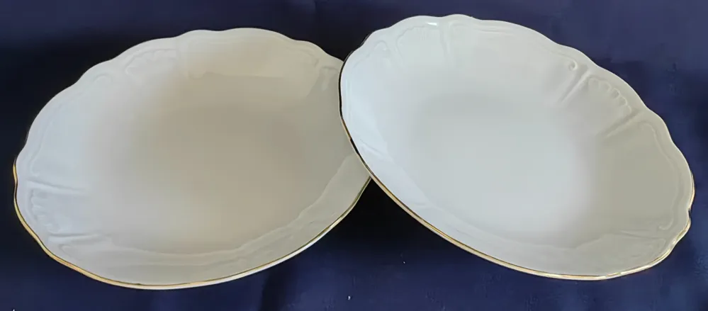 2er Set SUPPENTELLER - Porzellan, Goldrand Gewölbt Fächer Geschwungene Linien Relief Motiv Dekor
