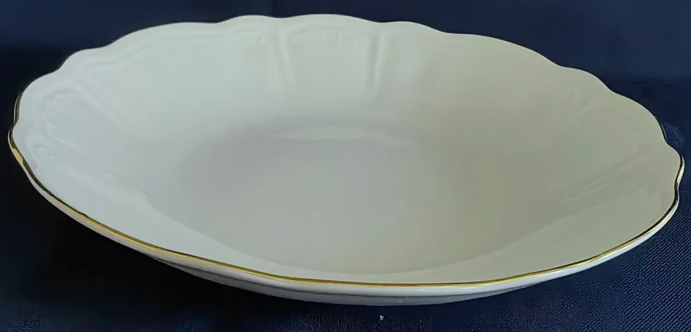 2er Set SUPPENTELLER - Porzellan, Goldrand Gewölbt Fächer Geschwungene Linien Relief Motiv Dekor