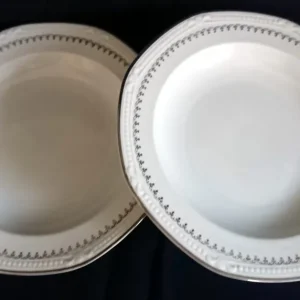 2er Set SUPPENTELLER - Porzellan, Platinrand Abstrakter Geometrisches Muster Relief Dekor