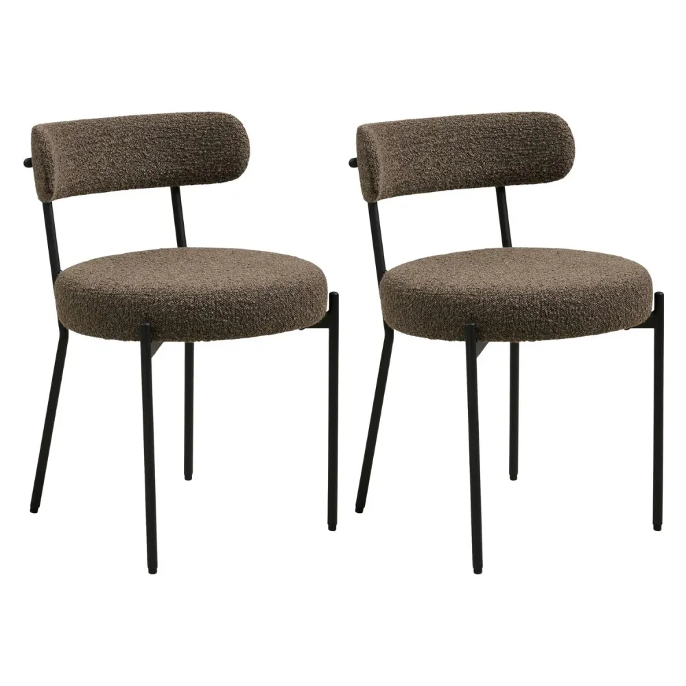 2er-Set Esszimmerstühle Badalona aus Bouclé - Braun
