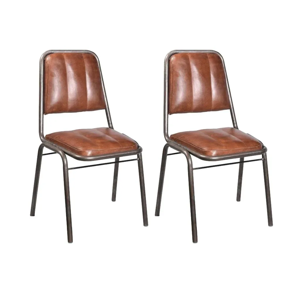 2er-Set Esszimmerstühle Brooklyn - Leder Braun
