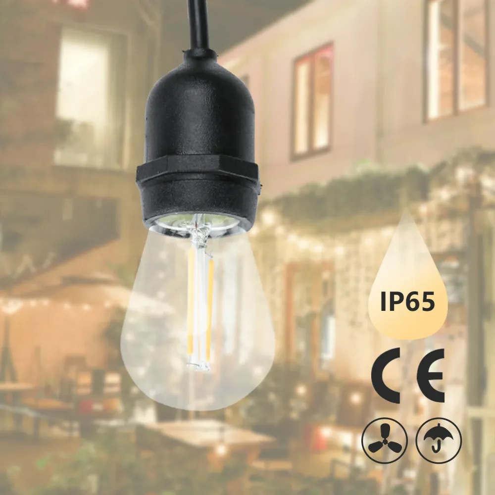 48ft LED Lichterkette Glühbirnen Wasserdicht Warmweiß Birnen Weihnachten Party