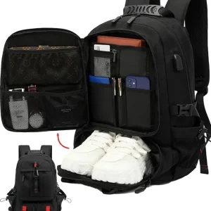 60L Wasserdichter Reiserucksack mit USB-Anschluss und Schuhfach
