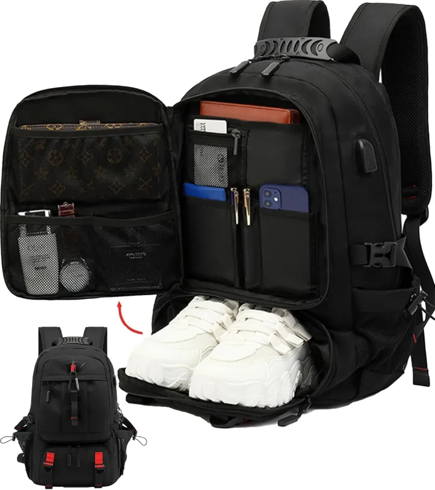 60L Wasserdichter Reiserucksack mit USB-Anschluss und Schuhfach