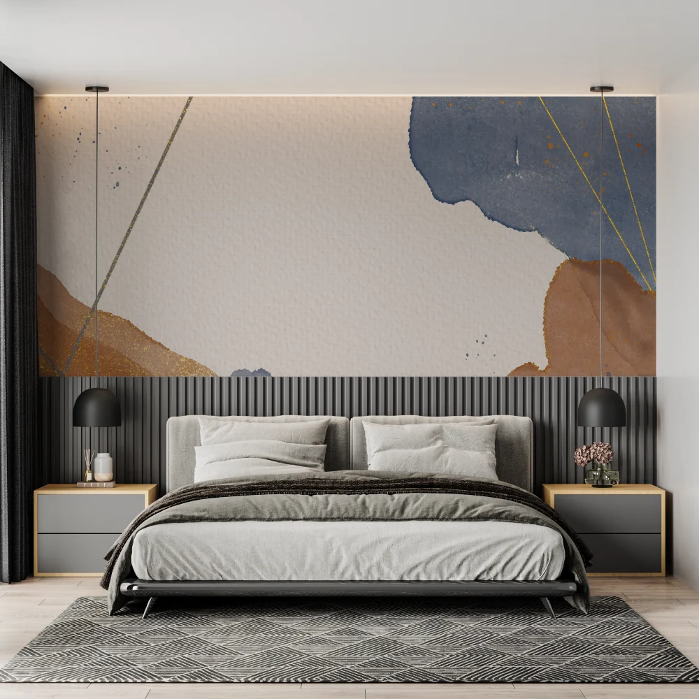 Abstrakte Tapete | Modernes Kunstdesign mit Gold und Marineblau