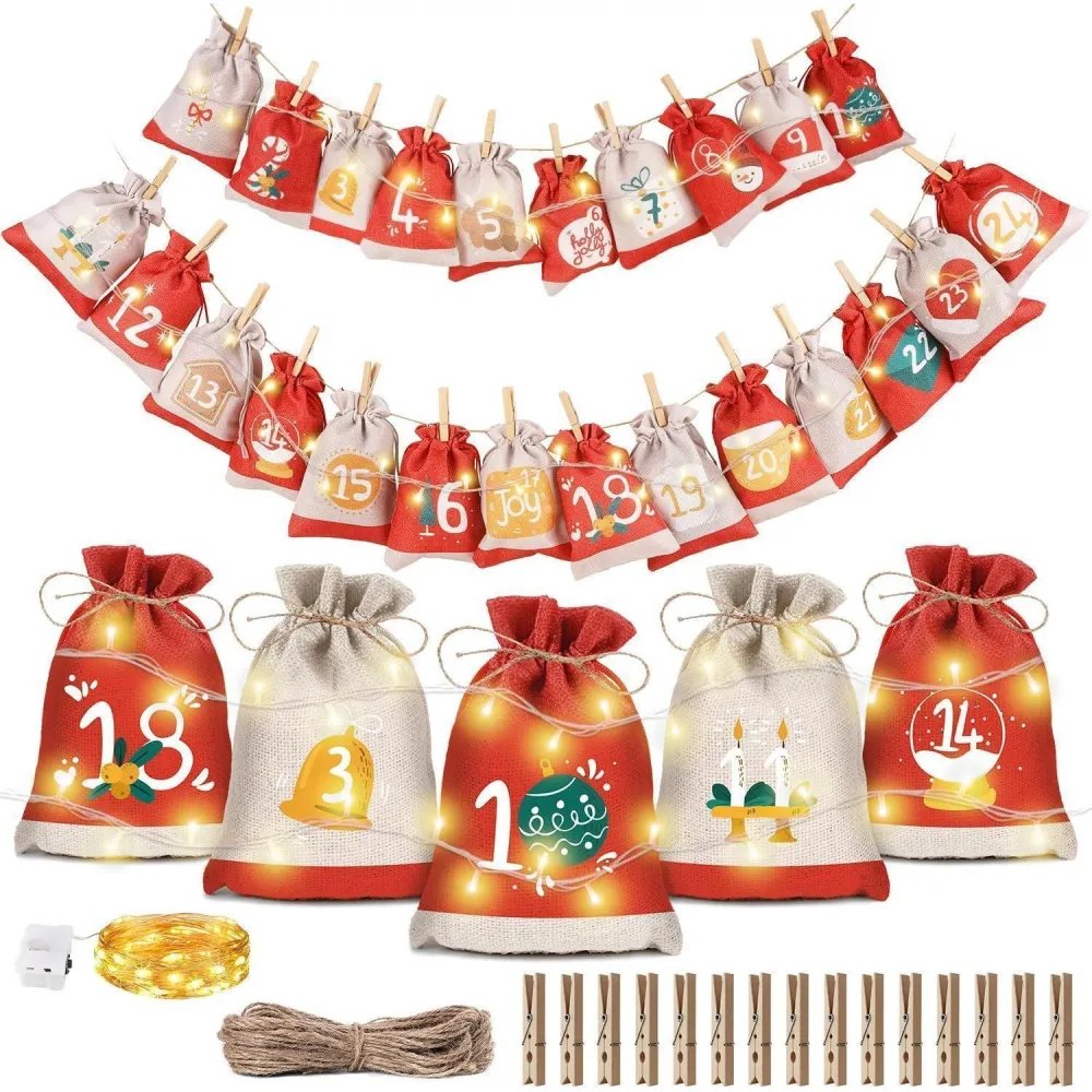 Adventskalender Stoff Kinder Befüllen Lichterkette 2024