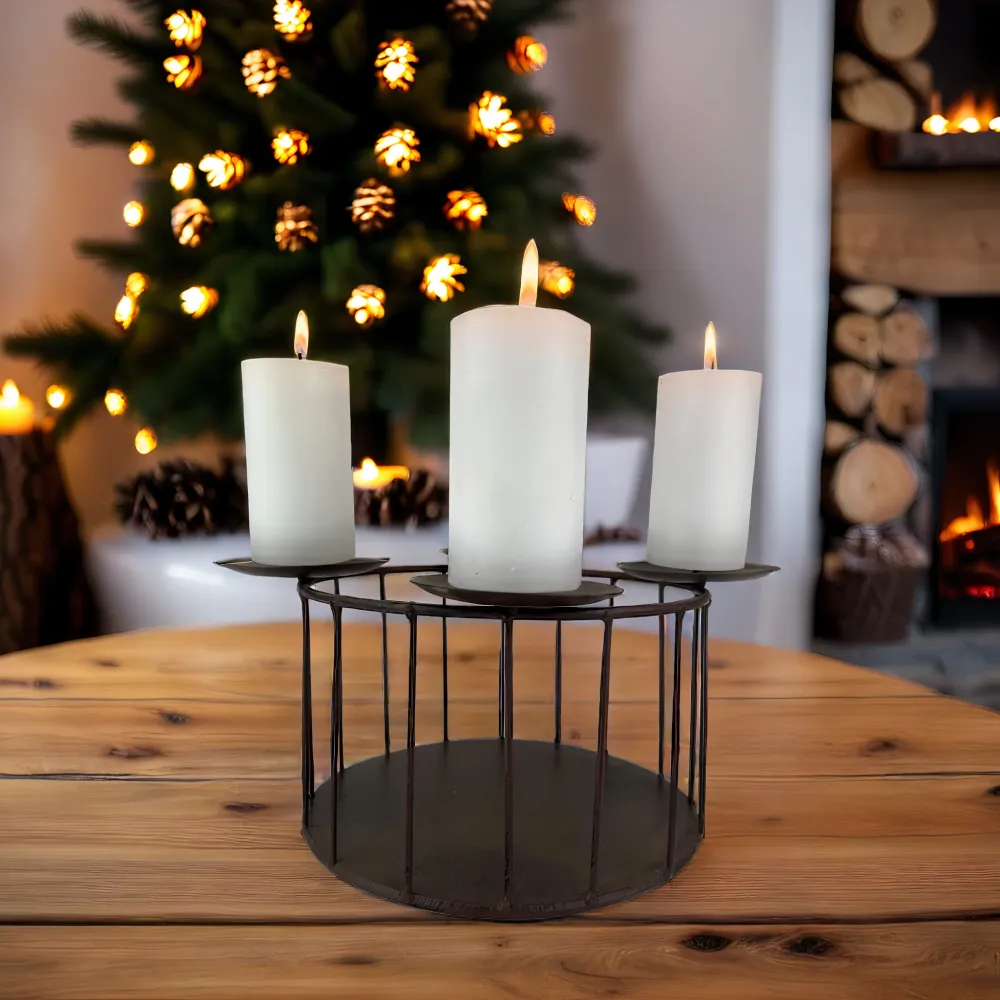 Adventskranz Schale Eisen rund klein dunkelbraun zum Befüllen für vier Kerzen Kerzenständer Kerzenhalter Weihnachten Dekor...