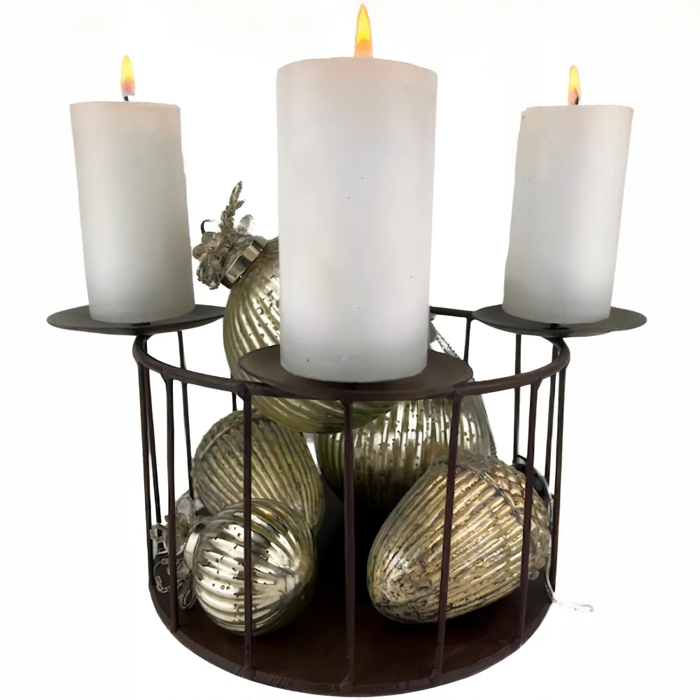 Adventskranz Schale Eisen rund klein dunkelbraun zum Befüllen für vier Kerzen Kerzenständer Kerzenhalter Weihnachten Dekor...