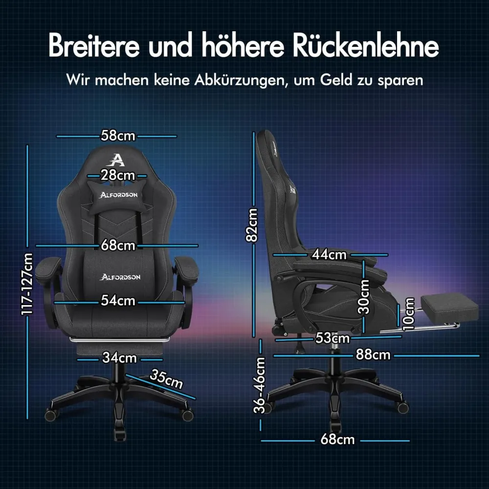 ALFORDSON Gaming-Stuhl LED-RGB-Massage Lordose Fußstütze