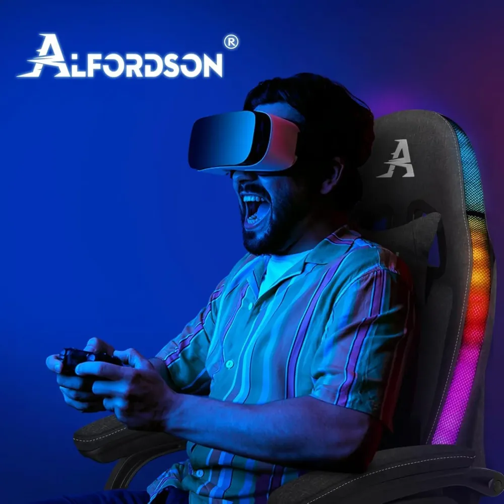 ALFORDSON Gaming-Stuhl LED-RGB-Massage Lordose Fußstütze
