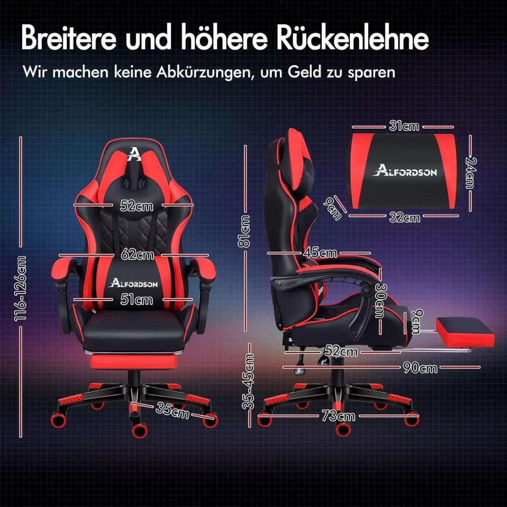 ALFORDSON Gaming-Stuhl mit Fußstütze, ergonomischer