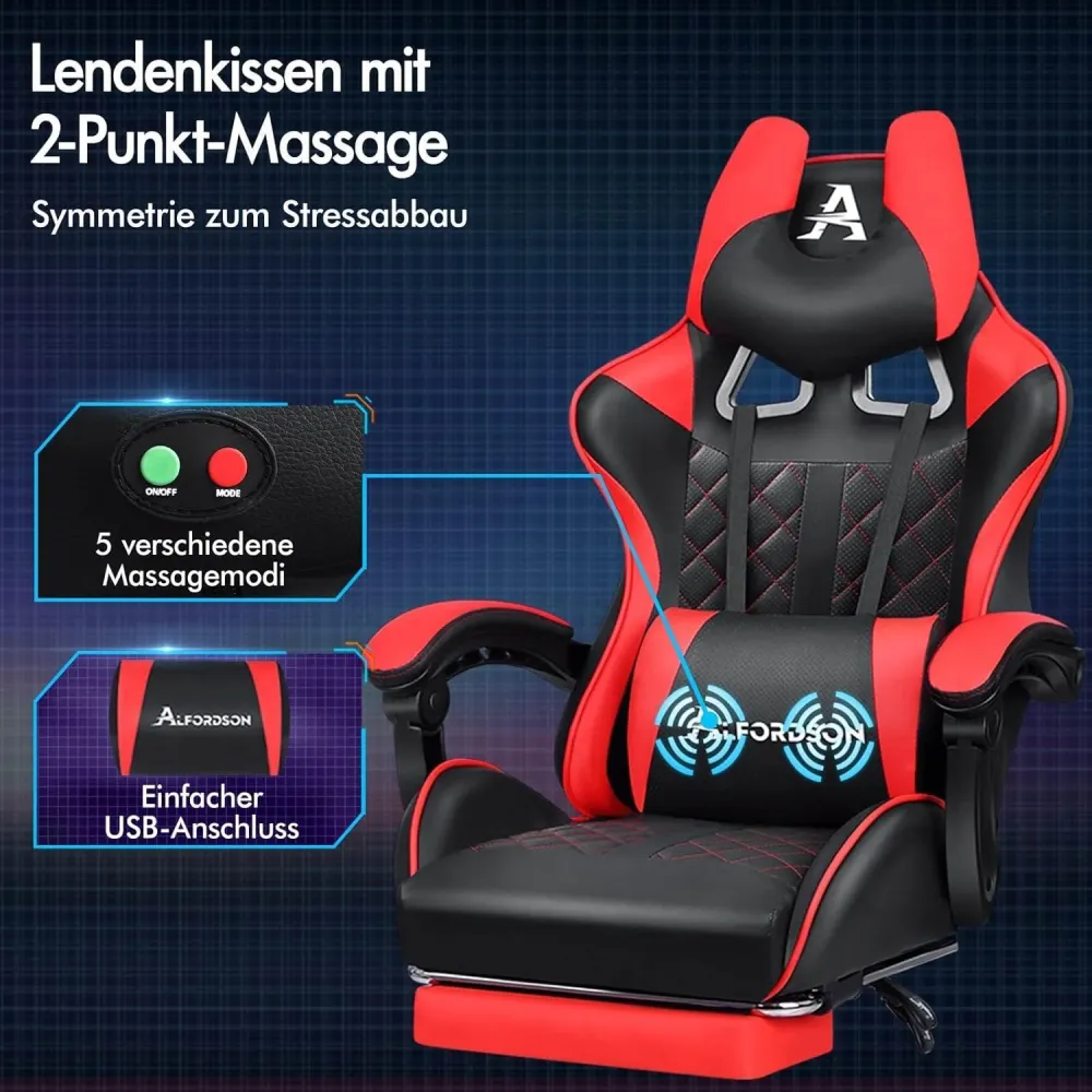 ALFORDSON Gaming-Stuhl mit Fußstütze, ergonomischer