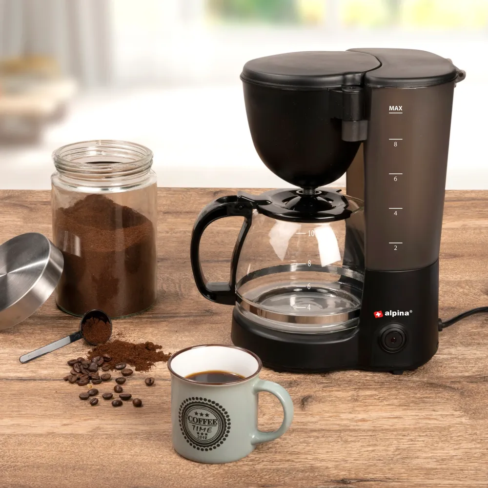 alpina Kaffeemaschine – 10–12 Tassen Filterkaffee – Warmhalteplatte – Pausenfunktion – Schwarz