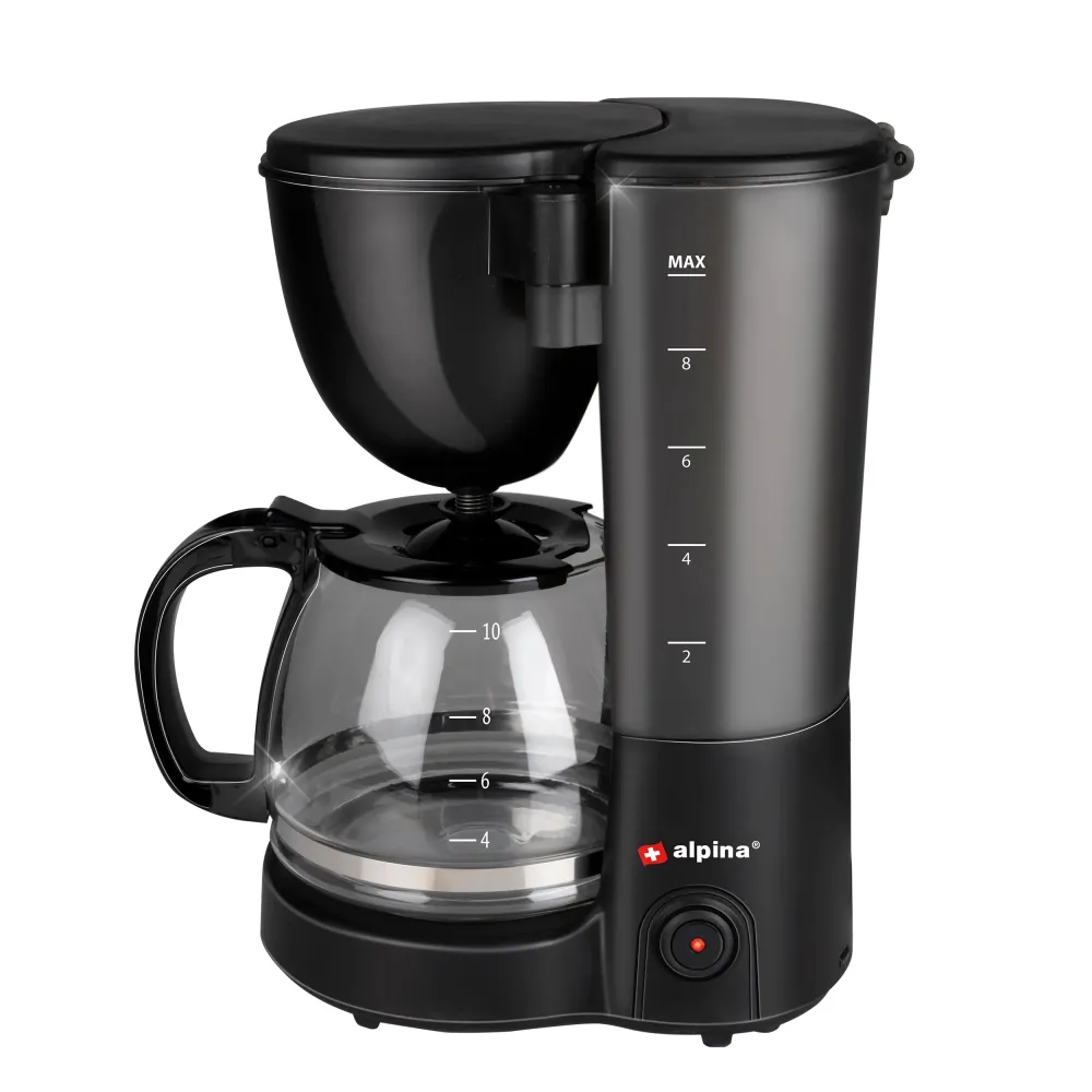 alpina Kaffeemaschine – 10–12 Tassen Filterkaffee – Warmhalteplatte – Pausenfunktion – Schwarz