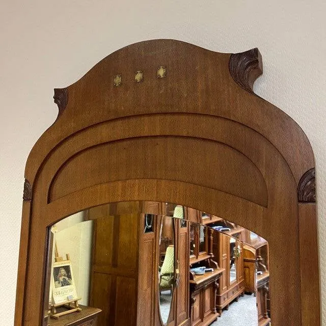Antiker Standspiegel | Art Déco um 1930 | Nussbaum Massivholz | Holzverzierungen