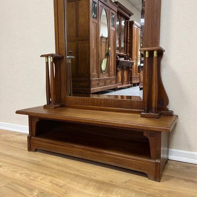 Antiker Standspiegel | Art Déco um 1930 | Nussbaum Massivholz | Holzverzierungen