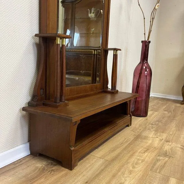 Antiker Standspiegel | Art Déco um 1930 | Nussbaum Massivholz | Holzverzierungen