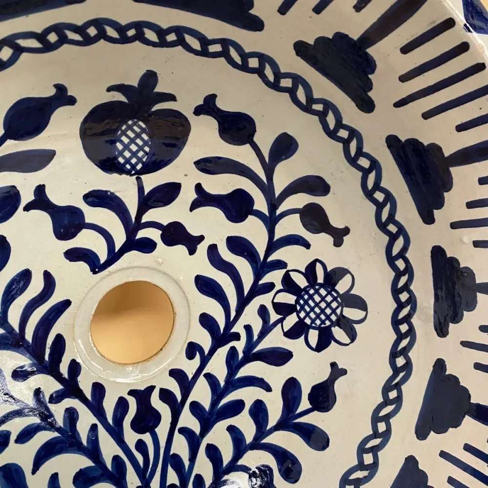 Arabisches Granadino Blaues Keramikwaschbecken 40 cm | Marokkanisches Kunsthandwerk