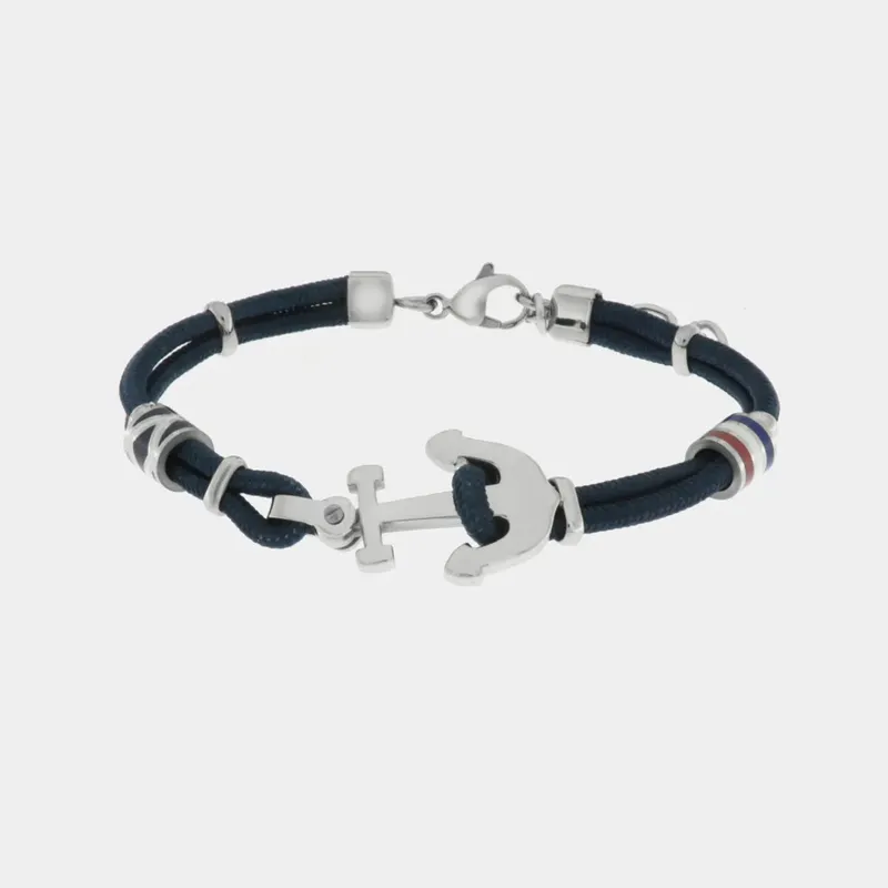 Armband aus Stahl mit Anker und schwarzem Band