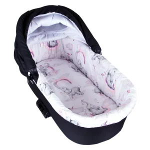 BABYLUX Nestchen für Kinderwagen BABYWANNE Matratze 2Tlg Set W17 - Rosa + Elefanten