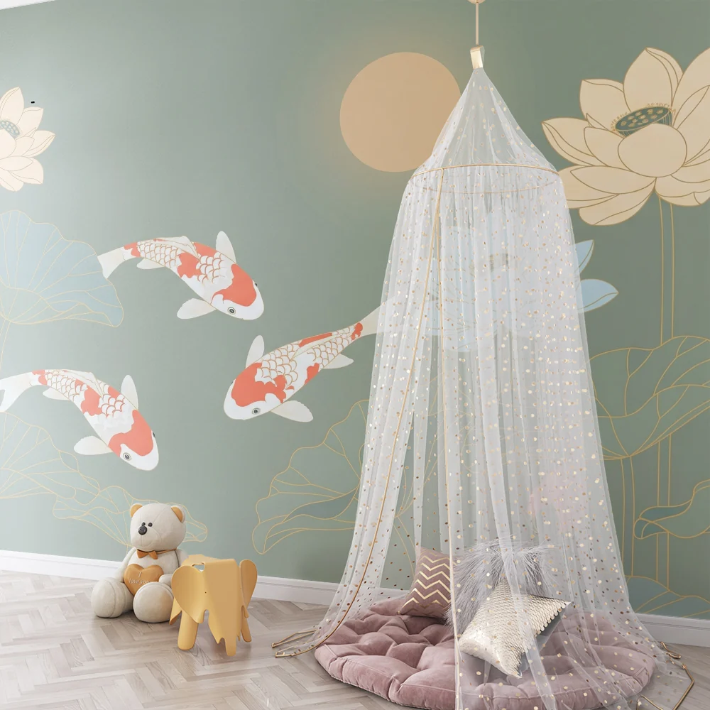 Babyzimmer Tapete | Koi-Fische und Lotusblumen auf beruhigendem Hintergrund
