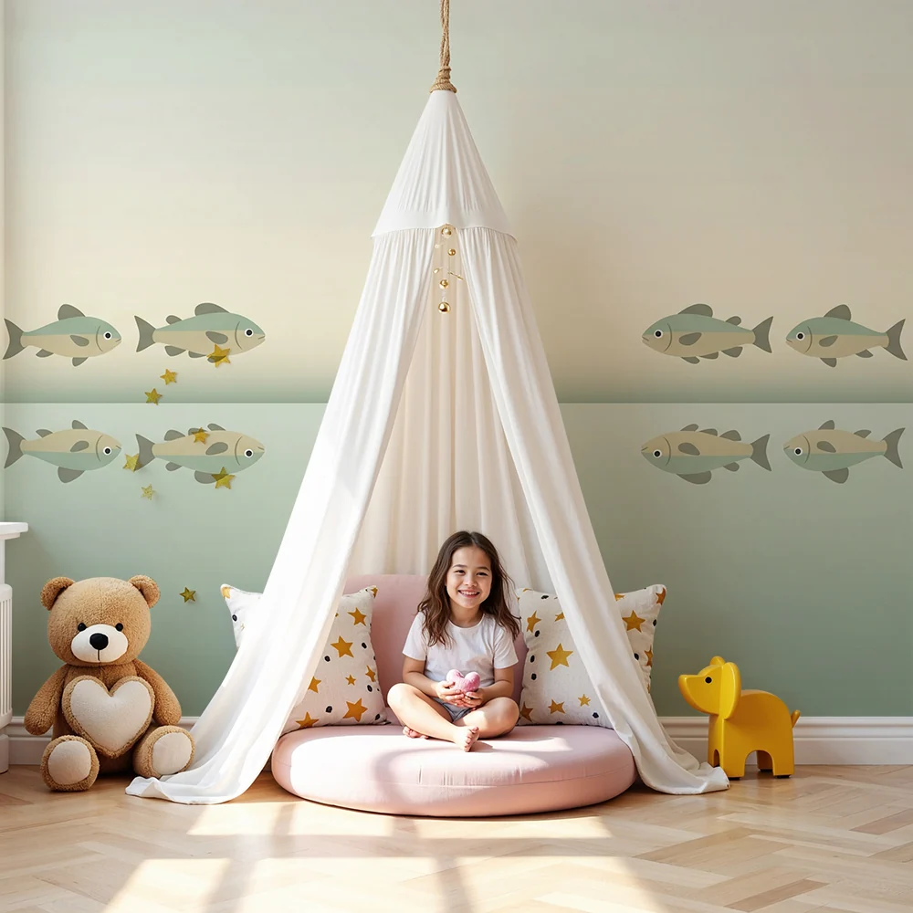 Babyzimmer Tapete | Stilisierte Fische schwimmen ruhigem Wasser