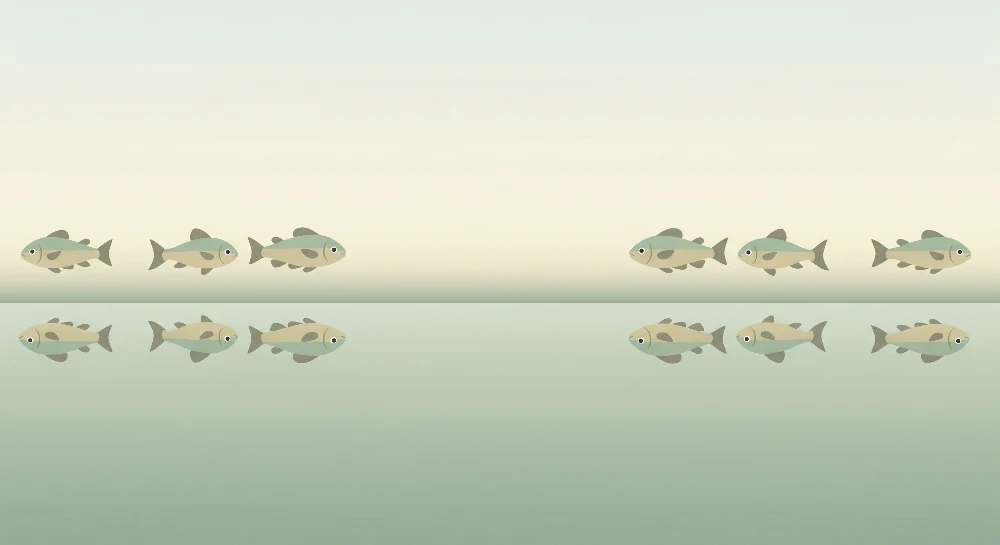 Babyzimmer Tapete | Stilisierte Fische schwimmen ruhigem Wasser