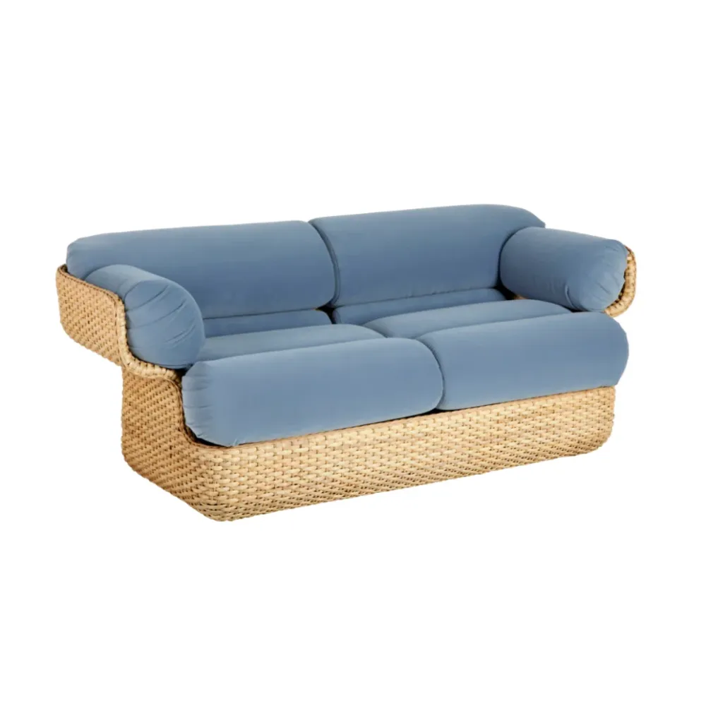 BASKET 2-Sitzer-Sofa blau mit Rattan