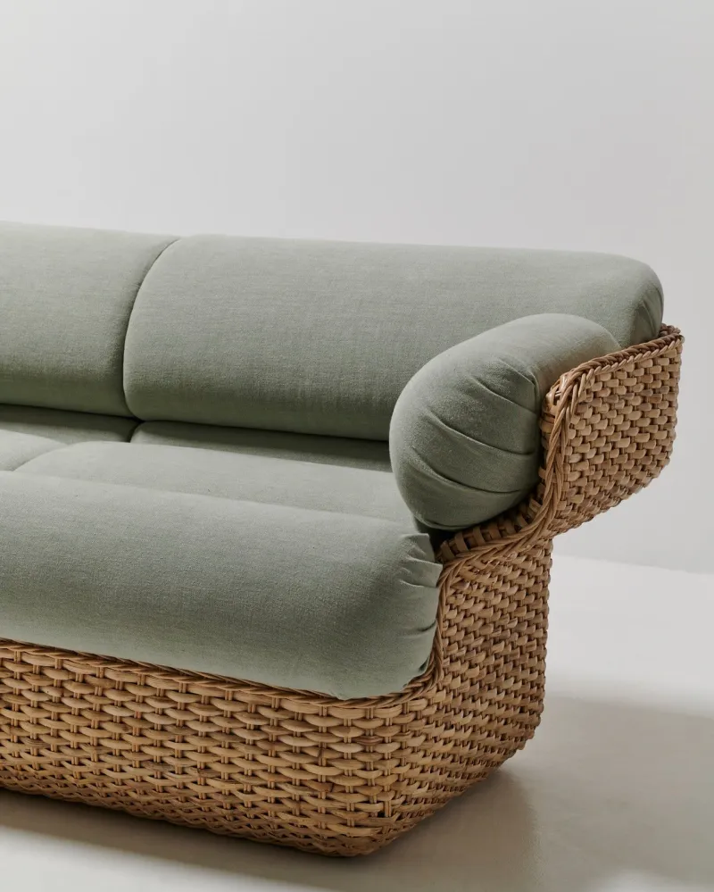 BASKET 2-Sitzer-Sofa blau mit Rattan