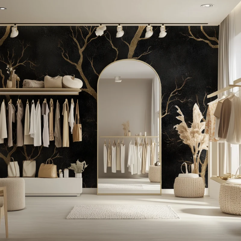 Baum Tapete | Schwarzes und goldenes Astdesign