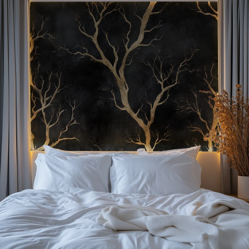 Baum Tapete | Schwarzes und goldenes Astdesign