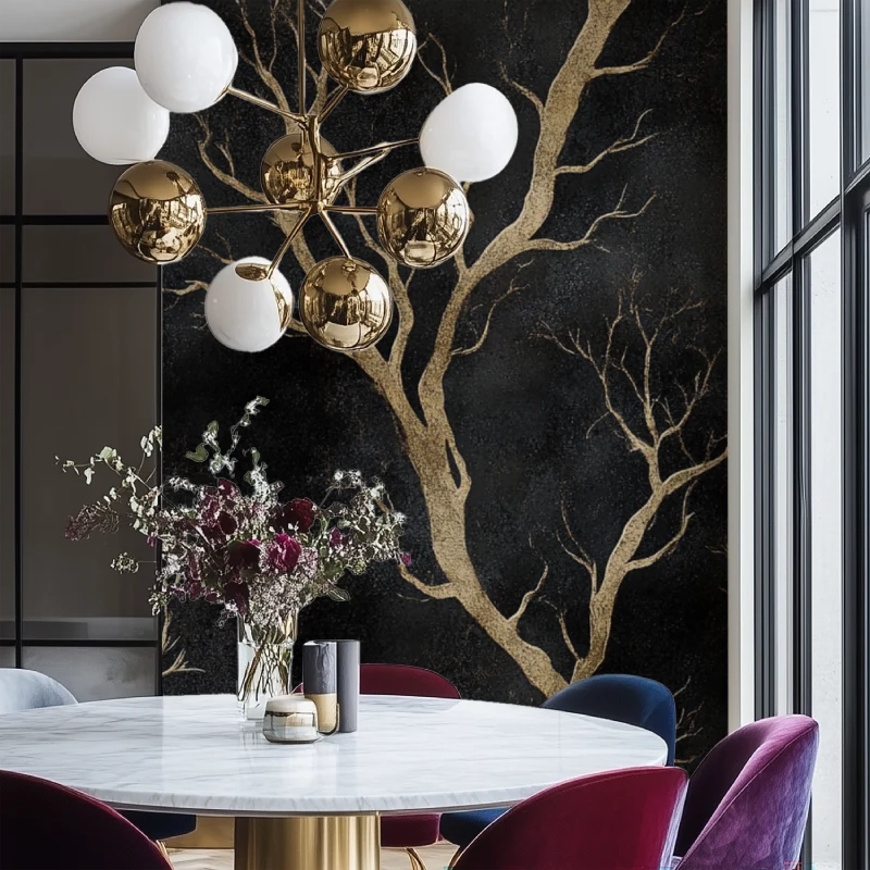 Baum Tapete | Schwarzes und goldenes Astdesign