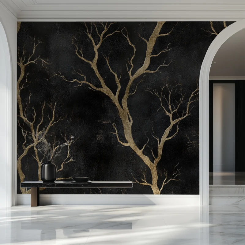 Baum Tapete | Schwarzes und goldenes Astdesign