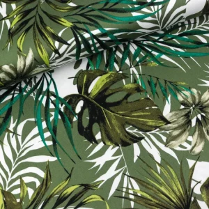 Baumwollsatin Leaves Blätter bunt auf Khaki
