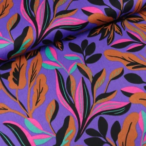 Baumwollsatin Webware Lush Leaves purple-bunt Nerida Hansen