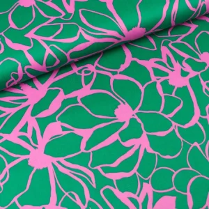 Baumwollsatin Webware Magnolia dark grün-pink Nerida Hansen