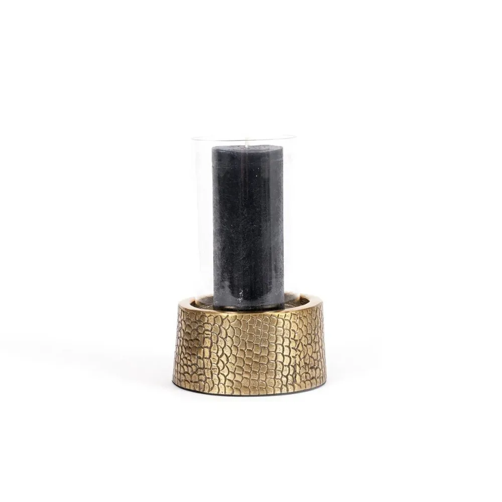 Bazar Bizar - Kerzenhalter mit Glas 'Croco' (Messing, M)