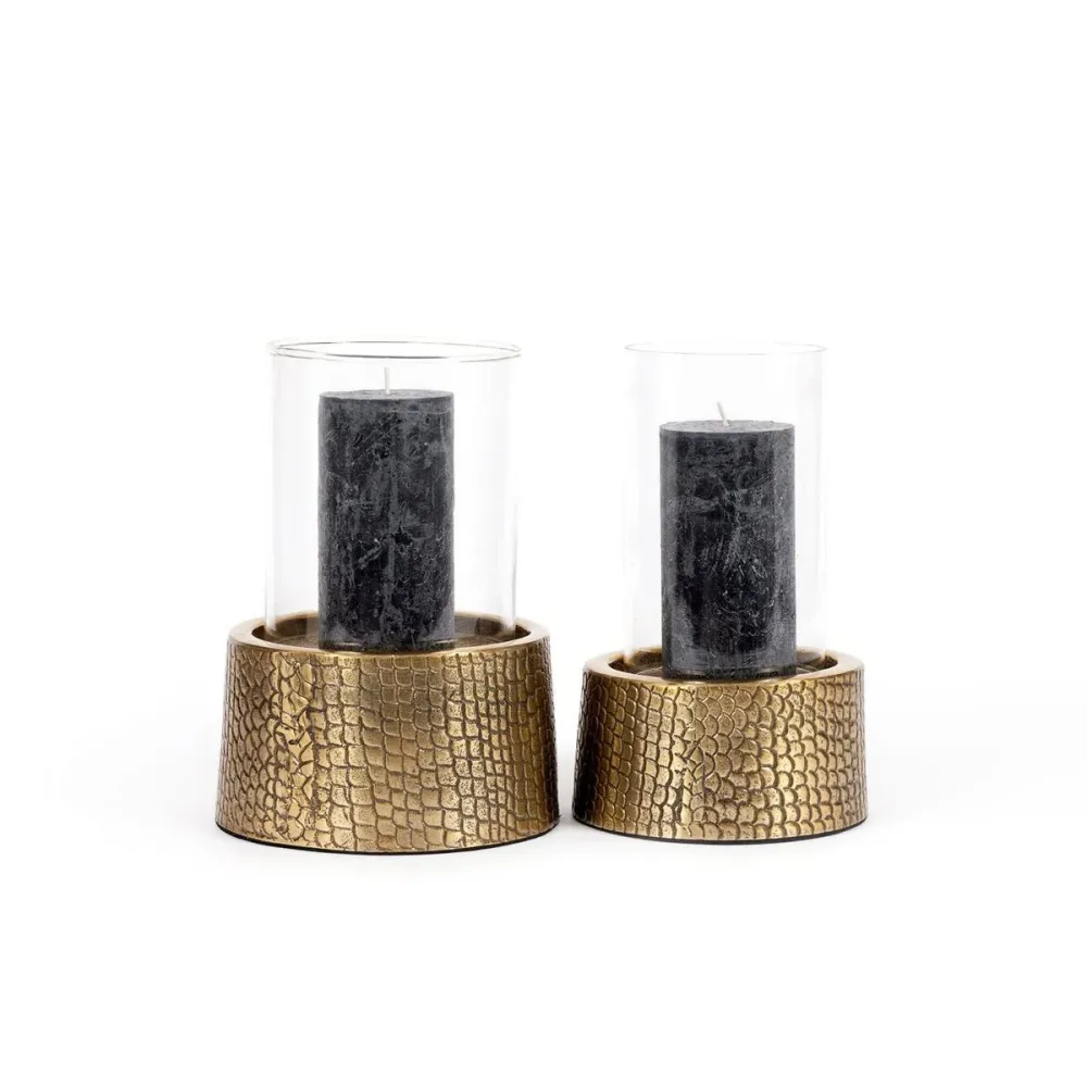 Bazar Bizar - Kerzenhalter mit Glas 'Croco' (Messing, M)