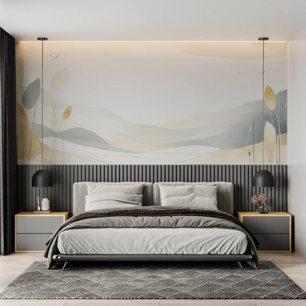 Berg Tapete | Abstrakte beige und graue Landschaft