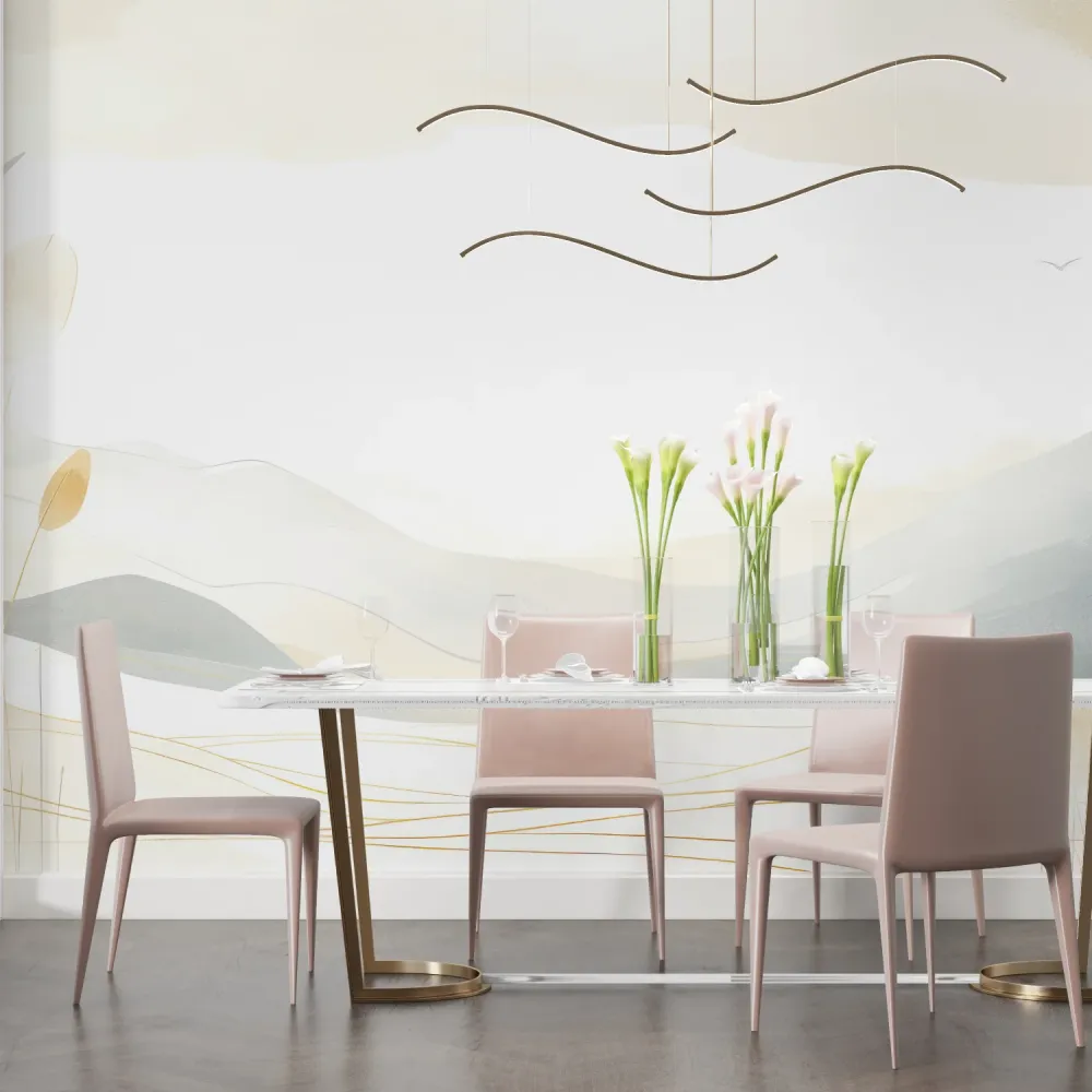 Berg Tapete | Abstrakte beige und graue Landschaft