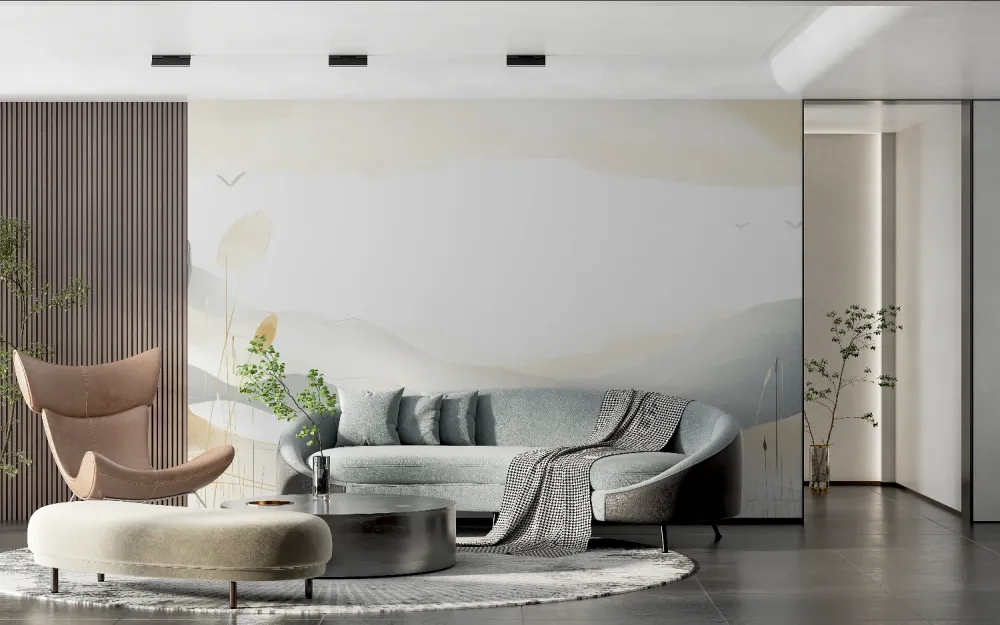 Berg Tapete | Abstrakte beige und graue Landschaft