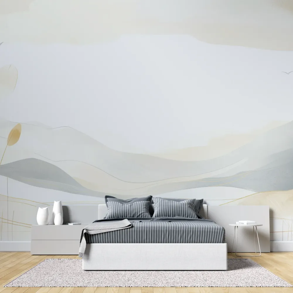 Berg Tapete | Abstrakte beige und graue Landschaft