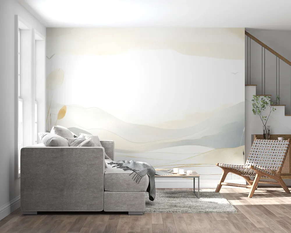 Berg Tapete | Abstrakte beige und graue Landschaft